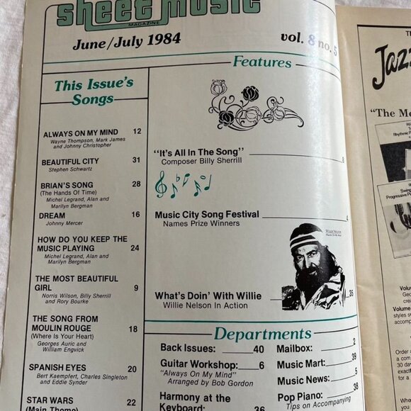 Sheet Music Magazine June July 1984 Whats Doin With Willie Nelson in Action u - Picture 4 of 5